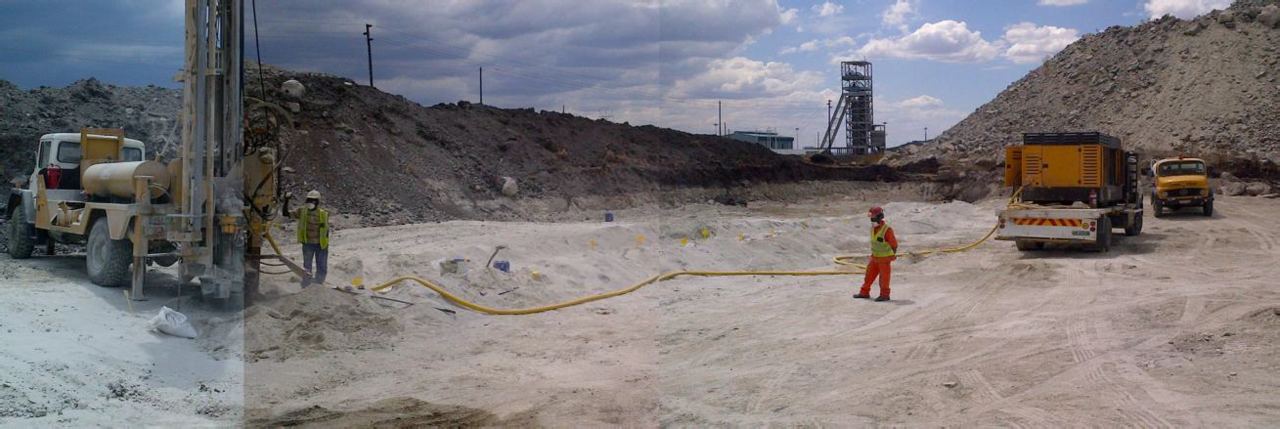 Drilling operations at an opencast platinum operation, Rustenburg, South Africa.
