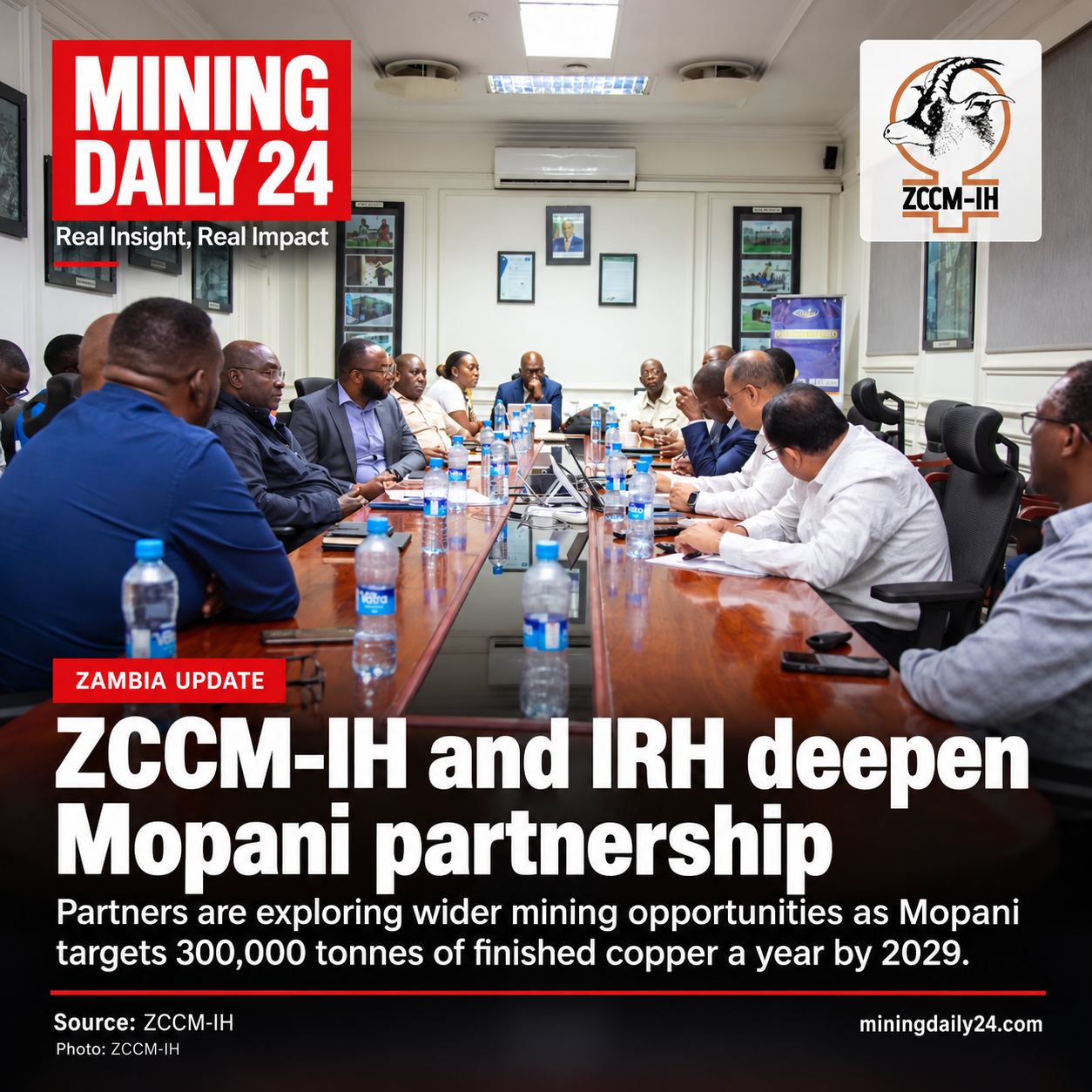 IRH and ZCCM-IH are exploring wider mining opportunities in Zambia while supporting Mopani Copper Mines’ growth plans.