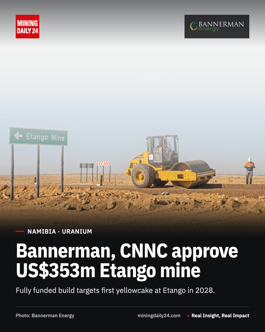 Road works at the Etango uranium project in Namibia's Erongo Region during the early-works phase.