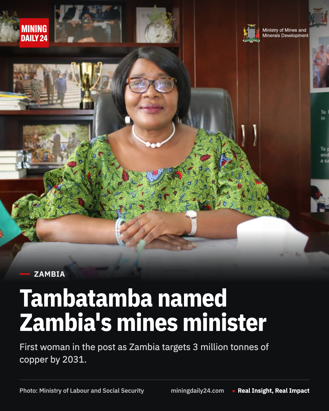 Brenda Tambatamba, Zambia's new Minister of Mines and Minerals Development, pictured during her term as labour minister